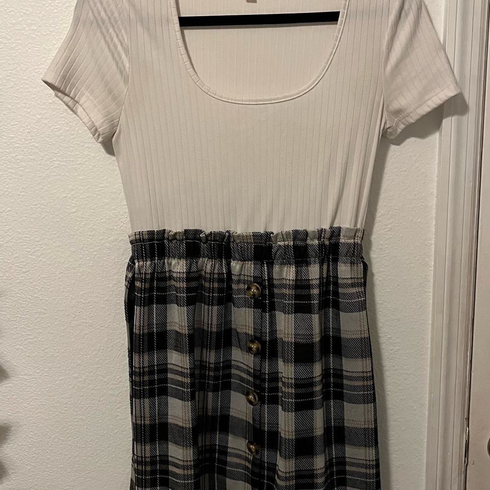 White and Black Plaid Dress